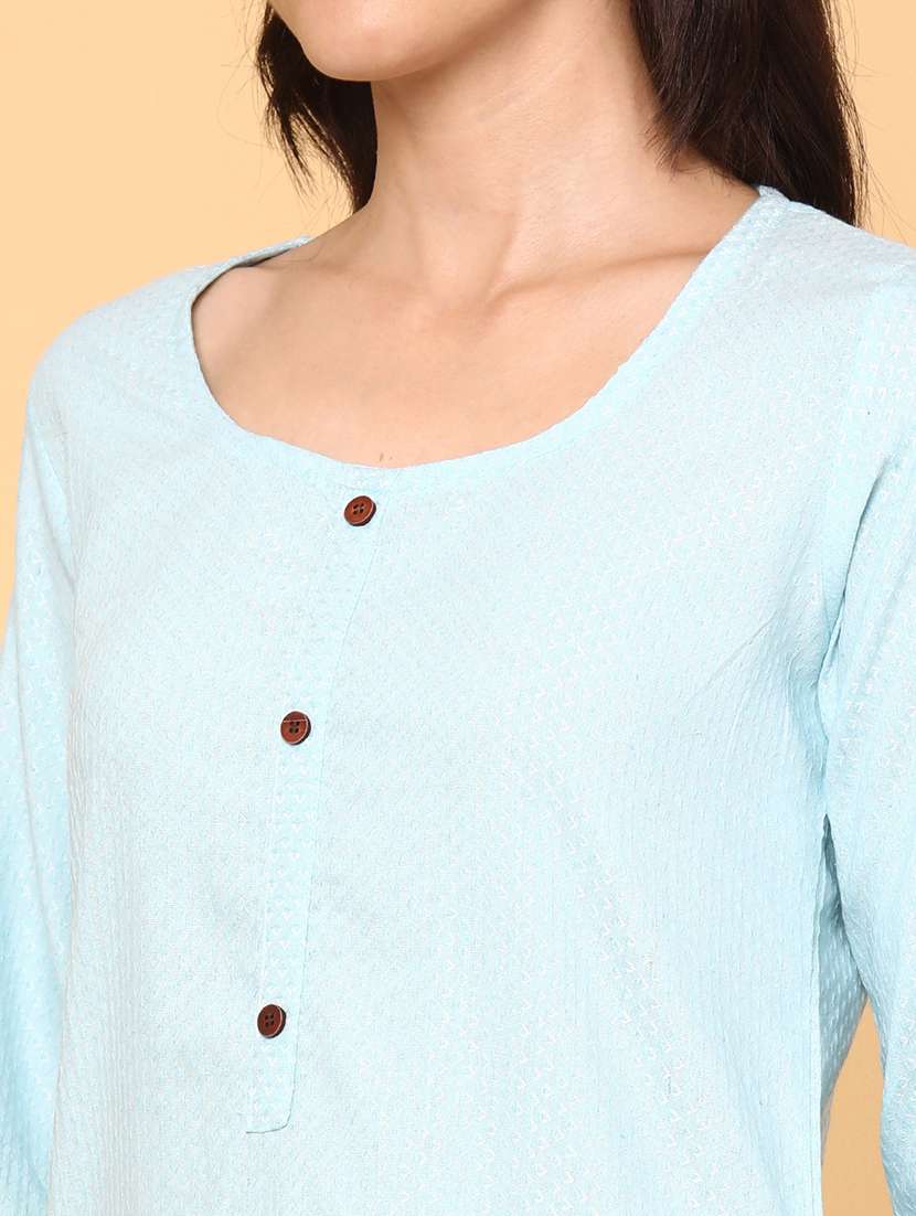 women self design three quarter sleeve straight kurta - 22218331 -  Standard Image - 1