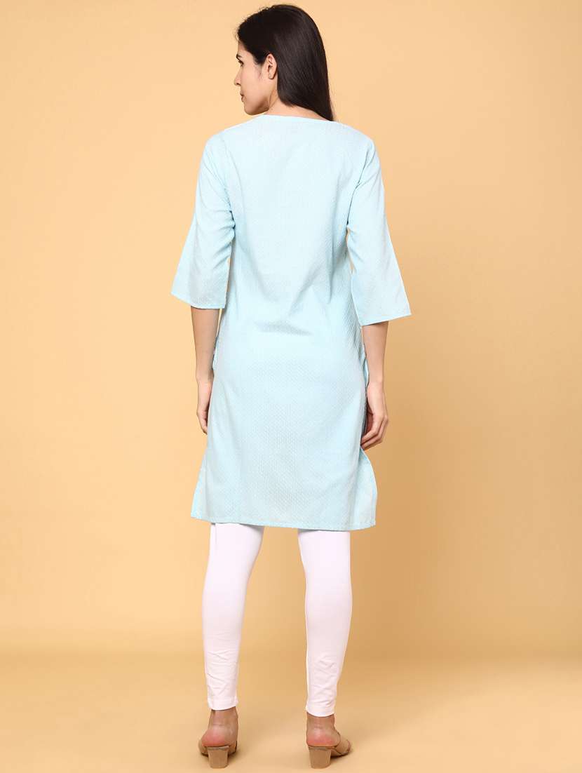 women self design three quarter sleeve straight kurta - 22218331 -  Standard Image - 4