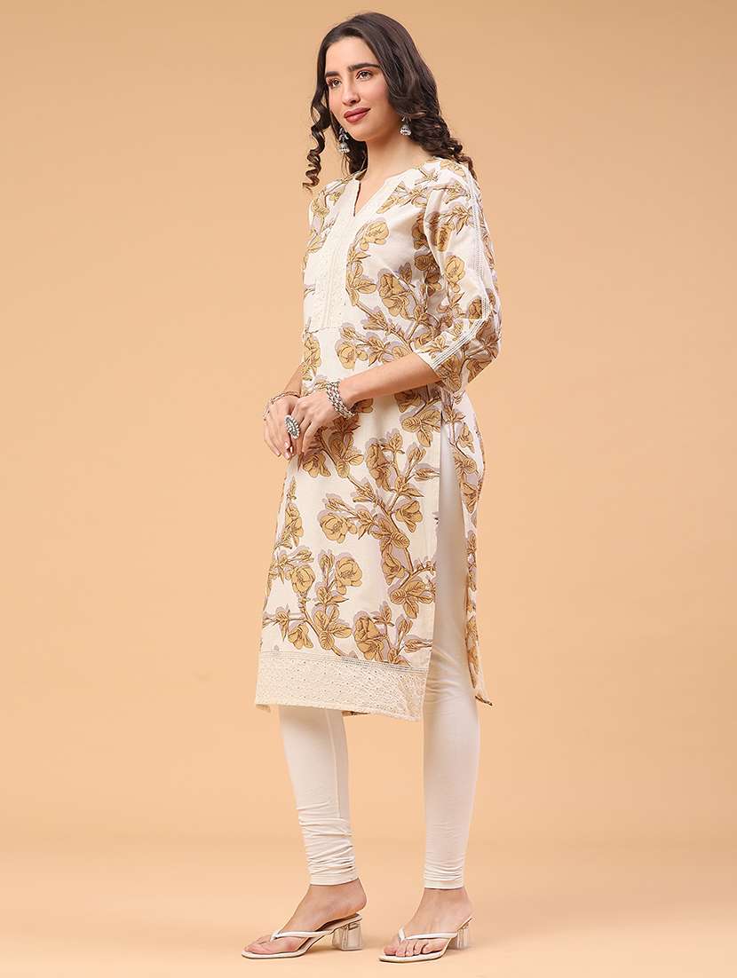  women printed three quarter sleeve straight kurta - 22218333 -  Standard Image - 4