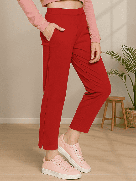 red cotton blend trousers - 22218389 -  Standard Image - 1