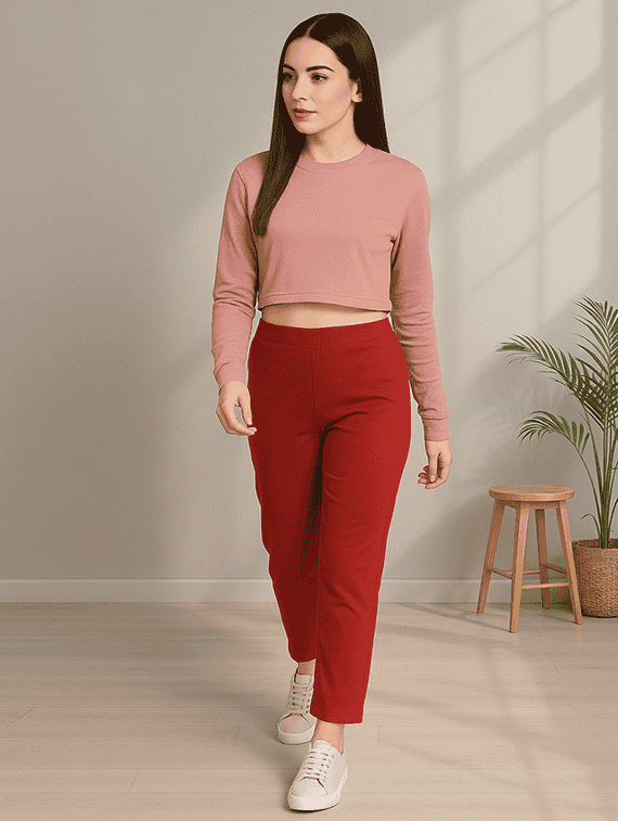 red cotton blend trousers - 22218389 -  Standard Image - 4
