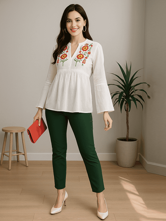 green cotton blend trousers - 22218390 -  Standard Image - 4