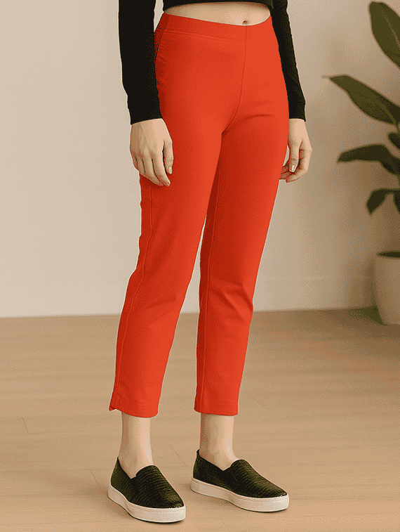 red cotton blend trousers