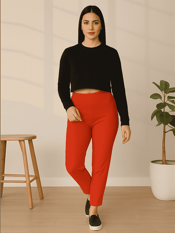 red cotton blend trousers - 22218391 -  Standard Image - 4