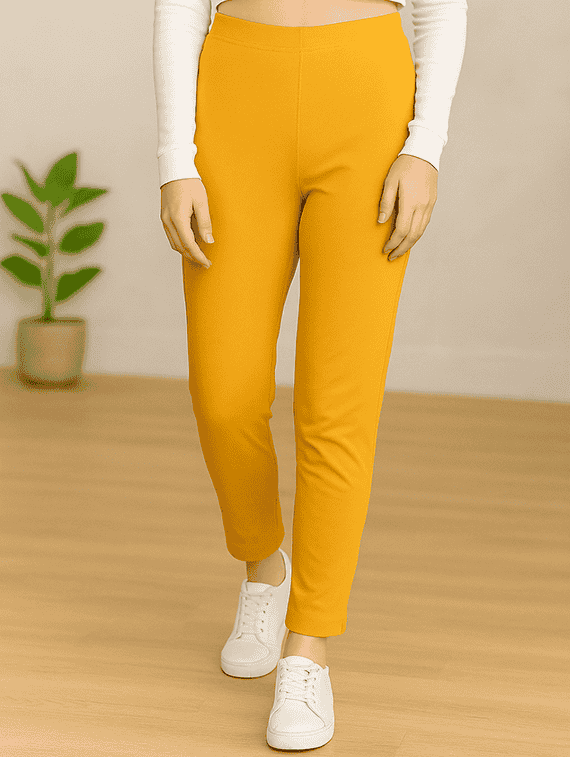 women solid mid rise anke length legging
