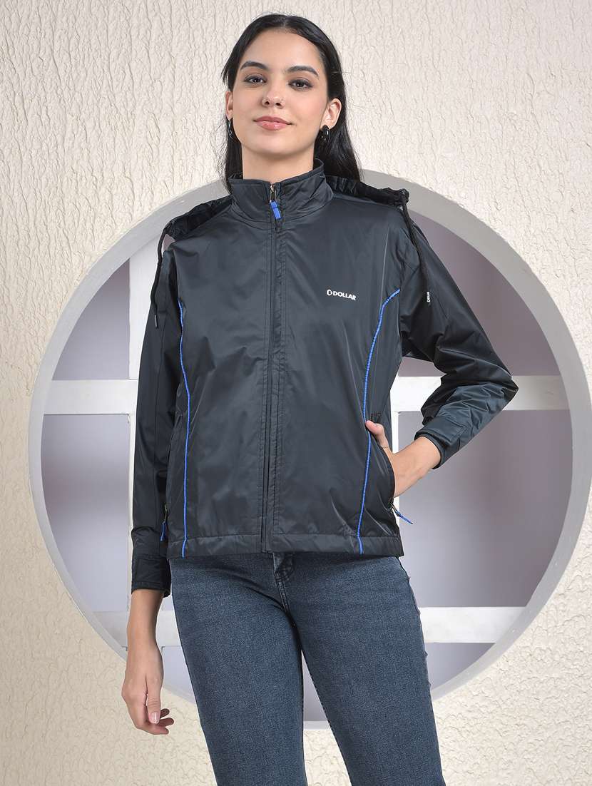 women solid long sleeve hooded windcheater jacket - 22218409 -  Standard Image - 4
