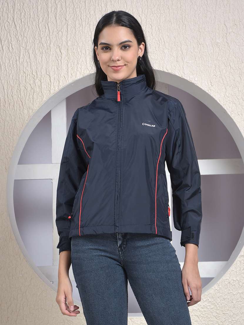 women solid long sleeve hooded windcheater jacket - 22218410 -  Standard Image - 1