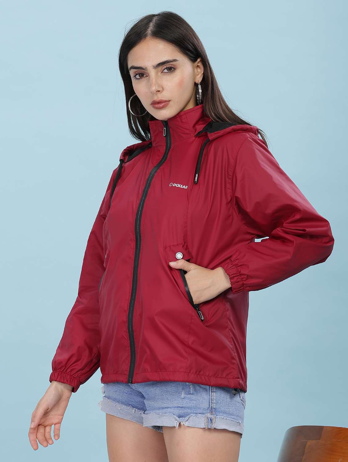 women solid long sleeve hooded windcheater jacket - 22218411 -  Standard Image - 1