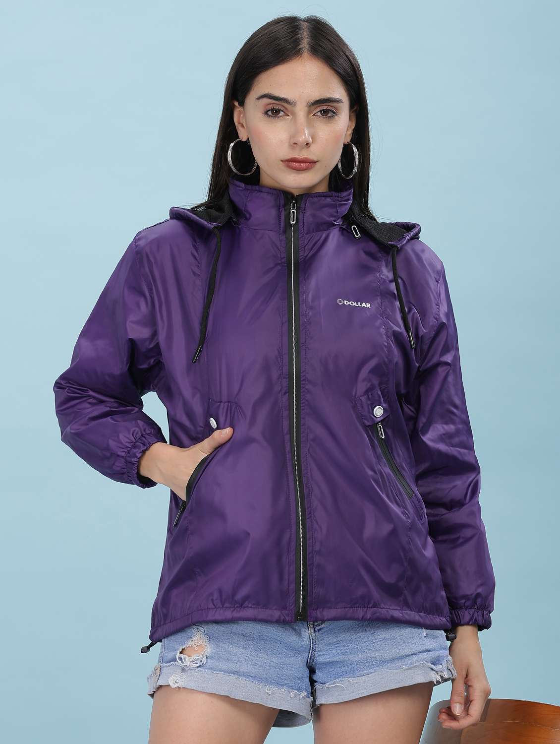 women solid long sleeve hooded windcheater jacket - 22218413 -  Standard Image - 1