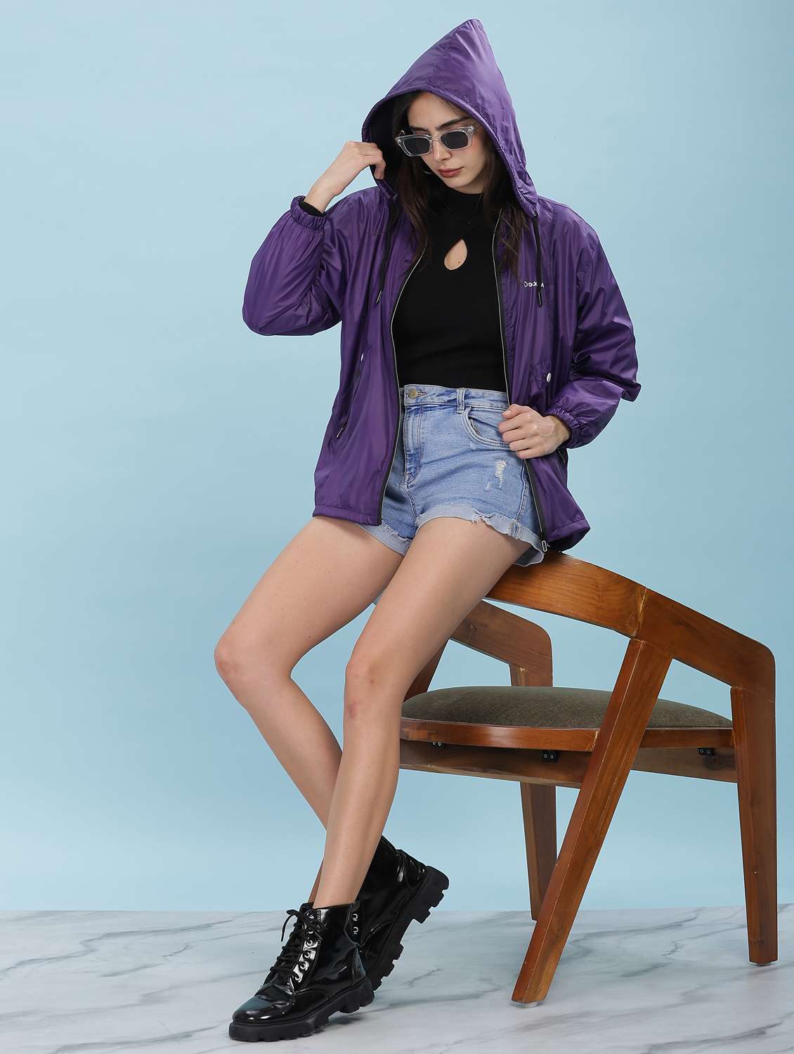 women solid long sleeve hooded windcheater jacket - 22218413 -  Standard Image - 4