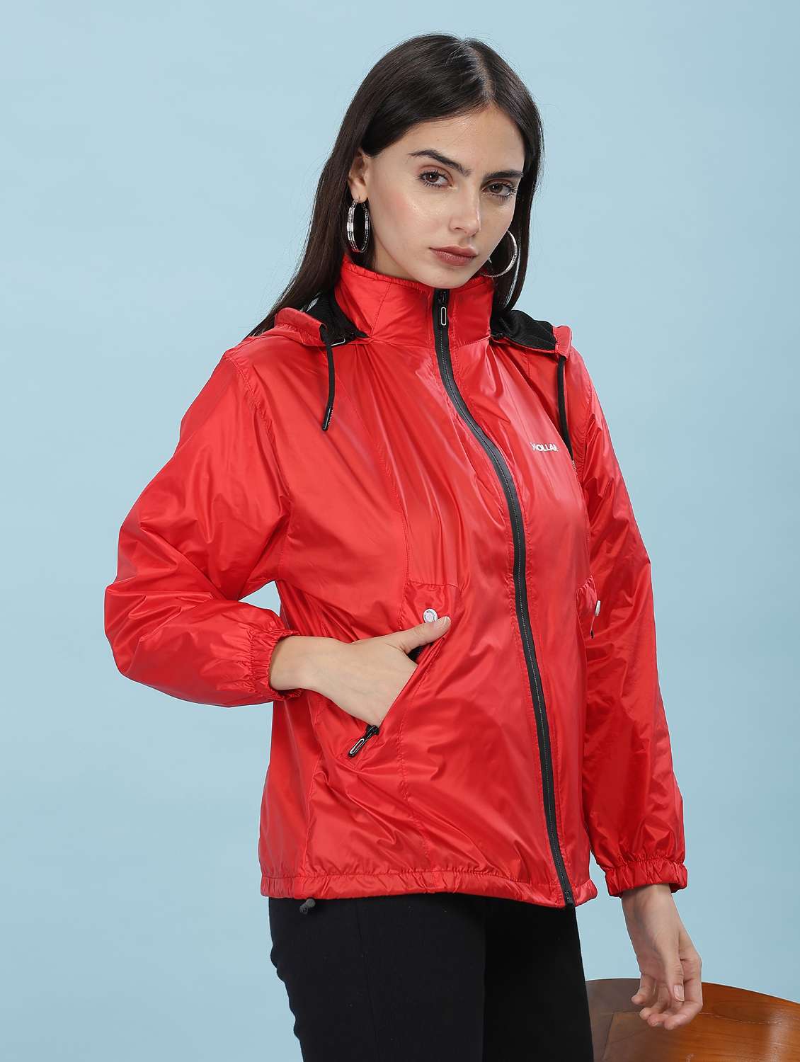 women solid long sleeve hooded windcheater jacket - 22218414 -  Standard Image - 1