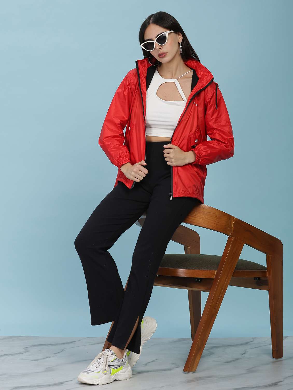 women solid long sleeve hooded windcheater jacket - 22218414 -  Standard Image - 4