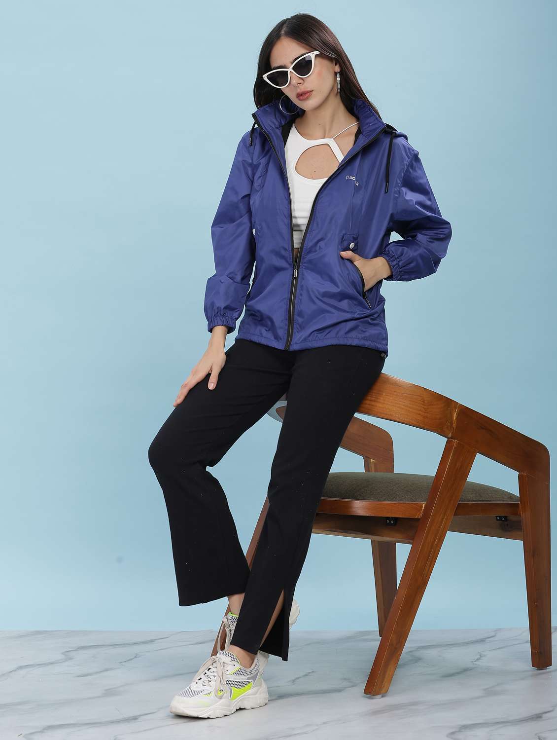 women solid long sleeve hooded windcheater jacket - 22218415 -  Standard Image - 4