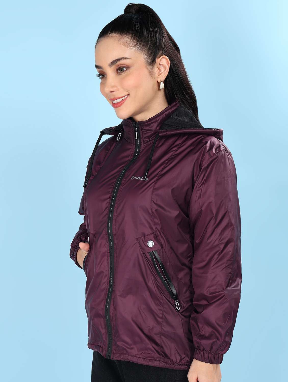 women solid long sleeve hooded windcheater jacket - 22218417 -  Standard Image - 1