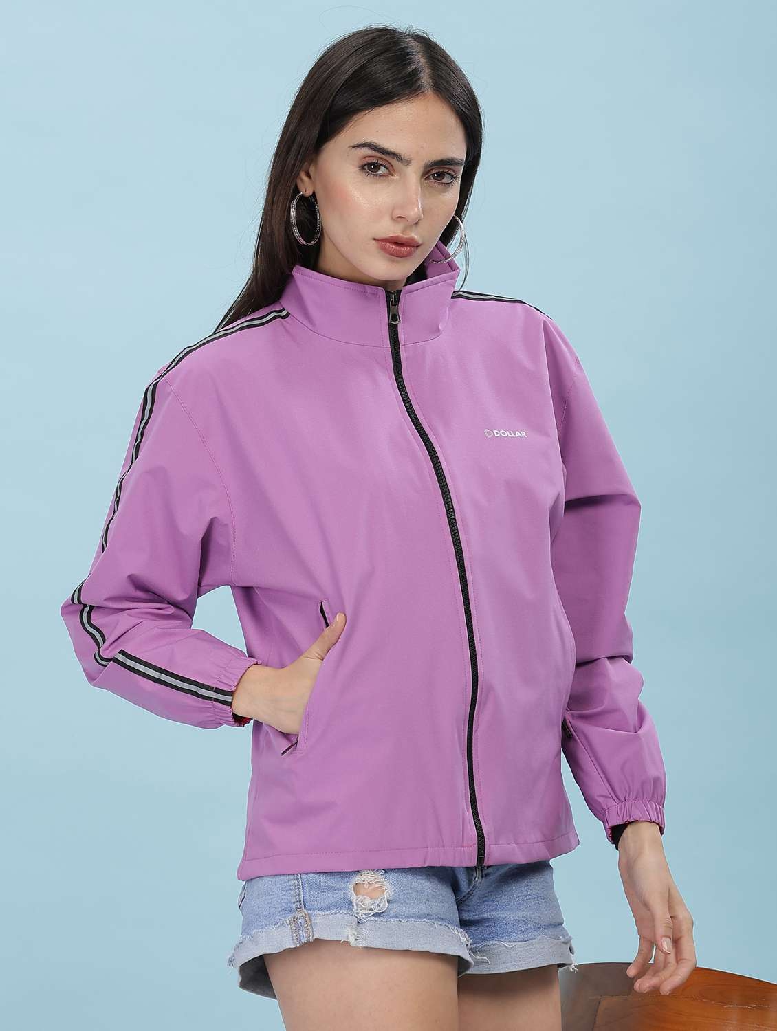 women solid long sleeve windcheater jacket - 22218419 -  Standard Image - 1