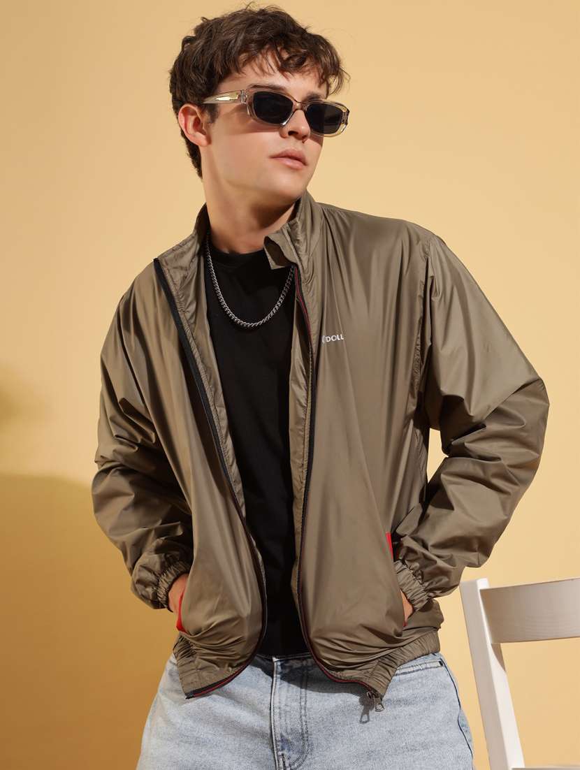 men solid long sleeve windcheater bomber jacket - 22218437 -  Standard Image - 1