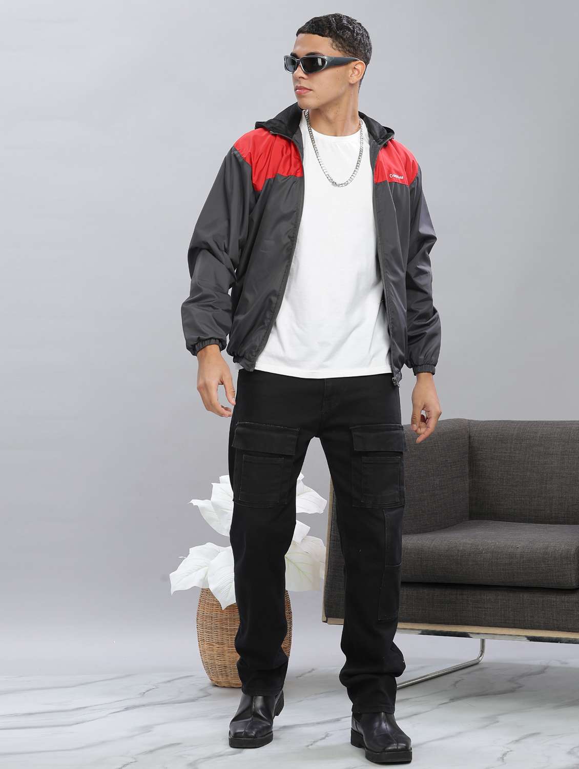 men color block long sleeve windcheater jacket - 22218444 -  Standard Image - 4