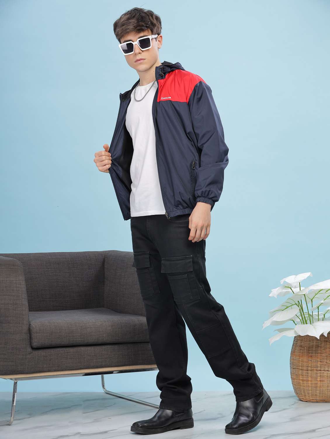 men color block long sleeve windcheater jacket - 22218445 -  Standard Image - 4