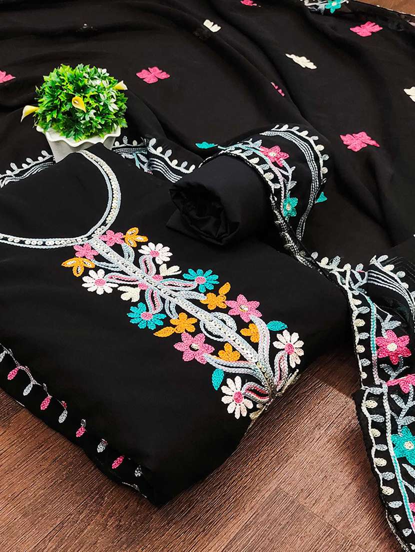 women solid with work embroidered unstitched suit set - 22218552 -  Standard Image - 1