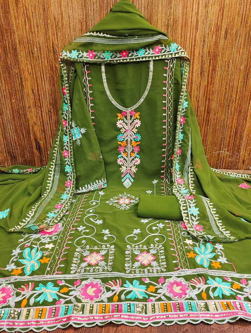 women solid with work embroidered unstitched suit set