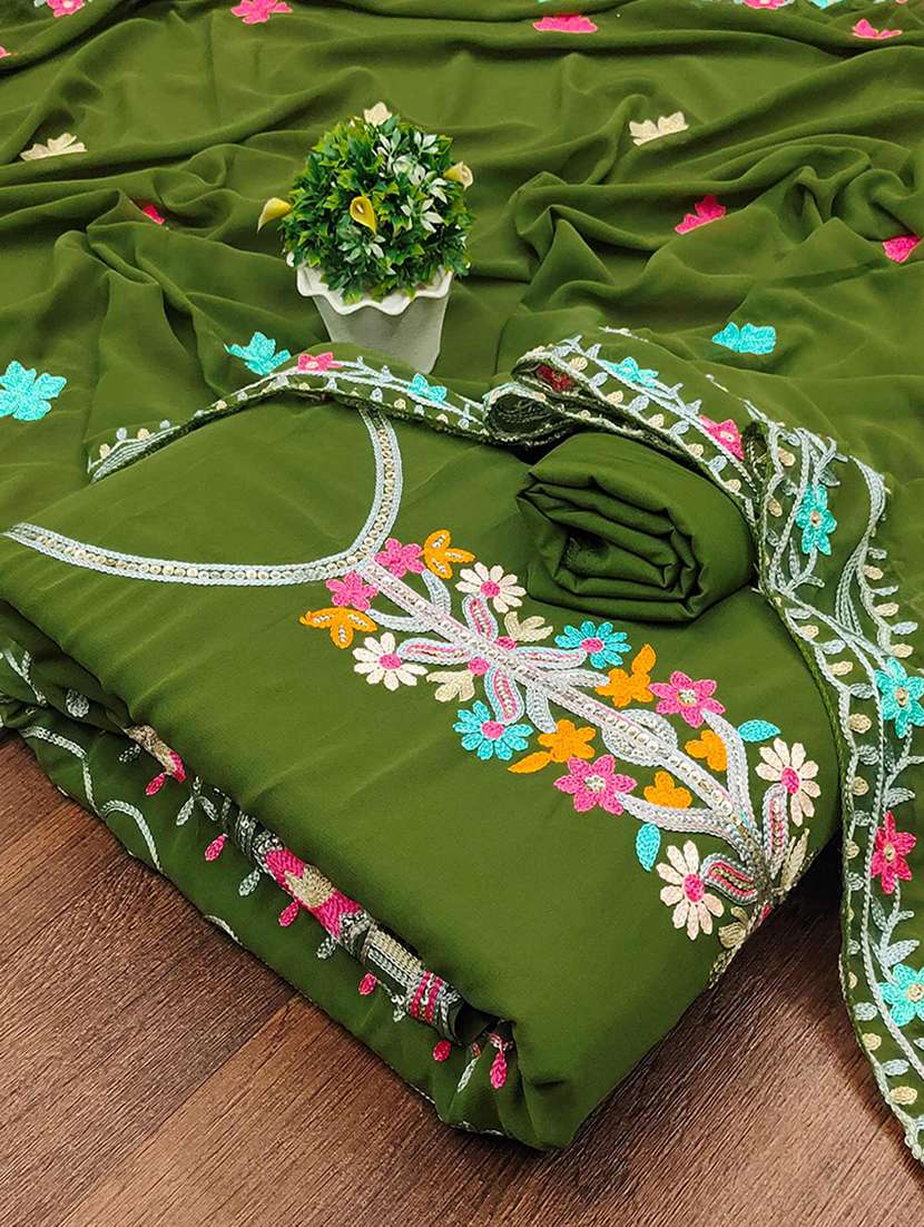 women solid with work embroidered unstitched suit set - 22218555 -  Standard Image - 1