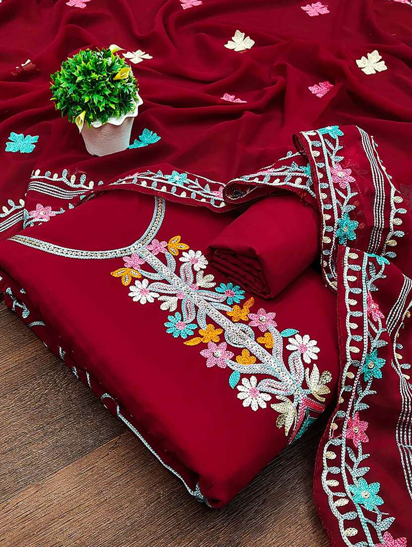 women solid with work embroidered unstitched suit set - 22218557 -  Standard Image - 1