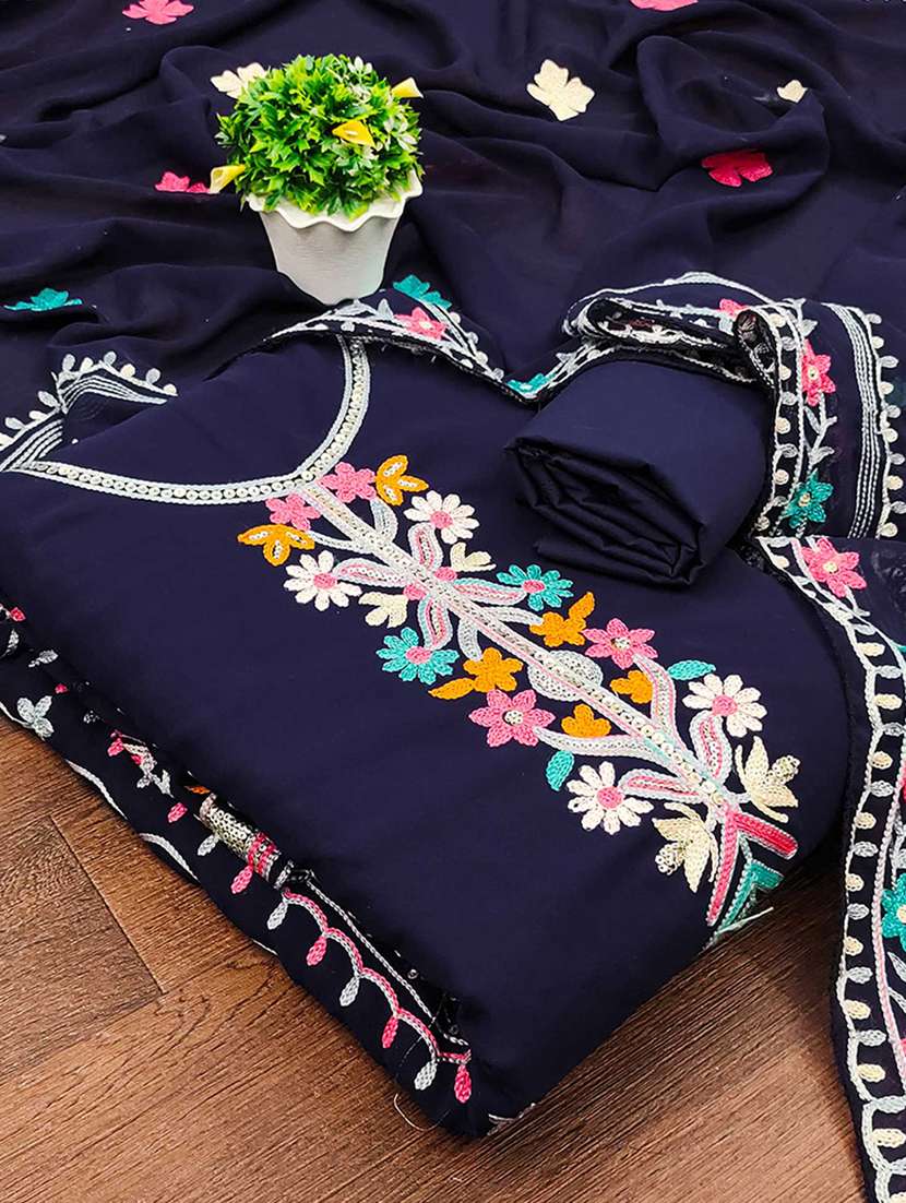 women solid with work embroidered unstitched suit set - 22218558 -  Standard Image - 1