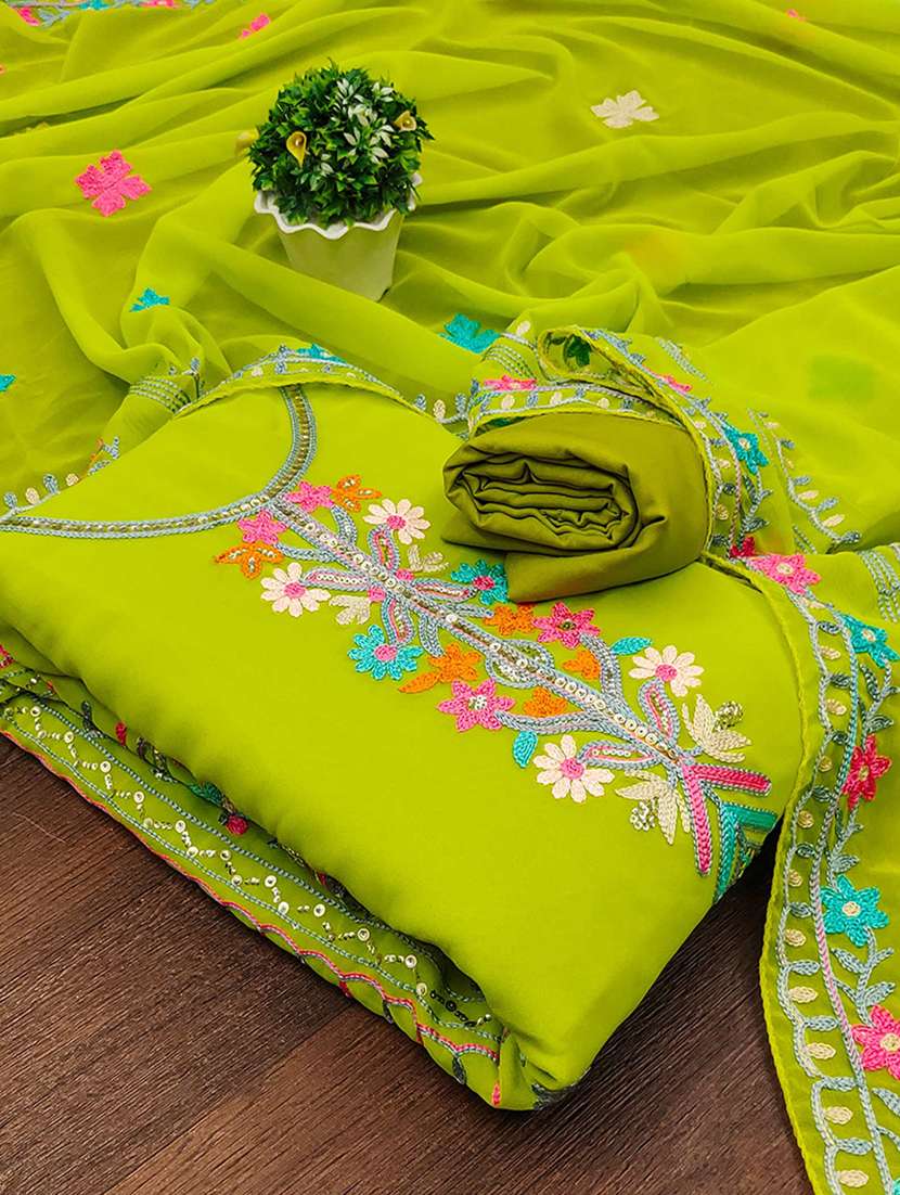 women solid with work embroidered unstitched suit set - 22218559 -  Standard Image - 1