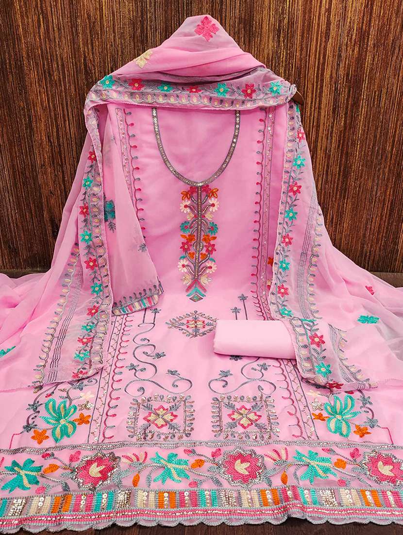 women solid with work embroidered unstitched suit set