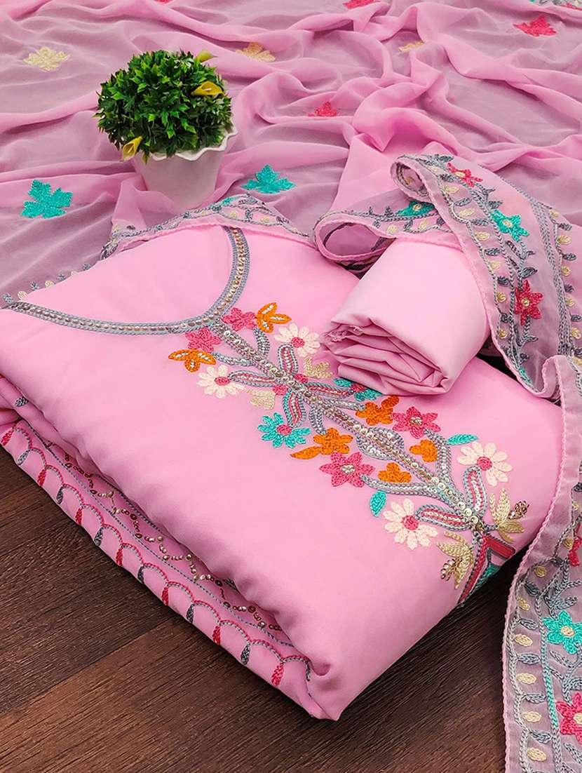 women solid with work embroidered unstitched suit set - 22218560 -  Standard Image - 1