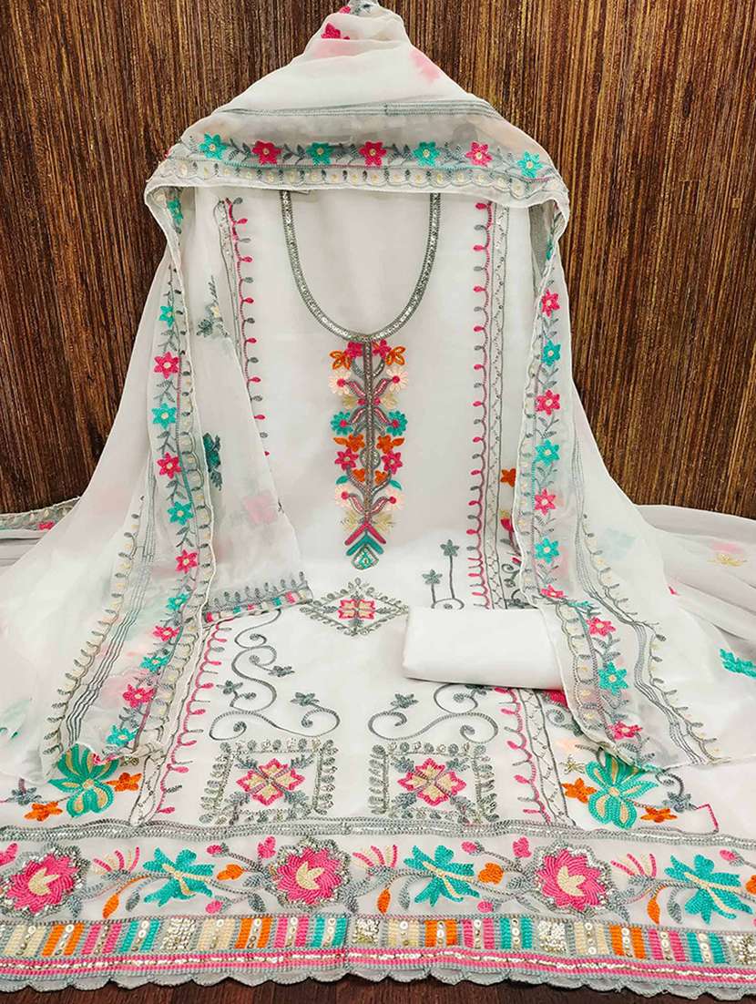 women solid with work embroidered unstitched suit set