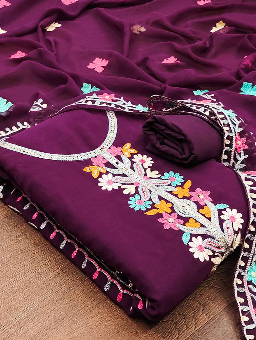 women solid with work embroidered unstitched suit set - 22218562 -  Standard Image - 1
