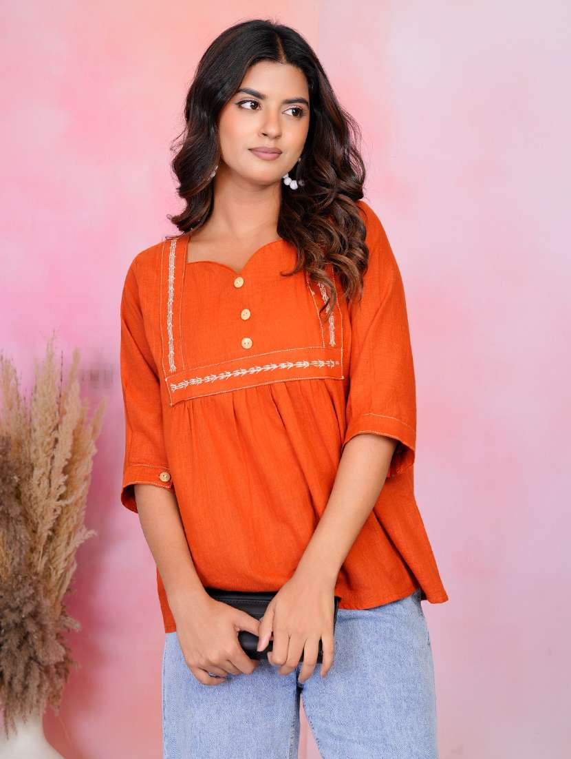 women solid three quarter sleeve a-line tunic - 22218593 -  Standard Image - 1