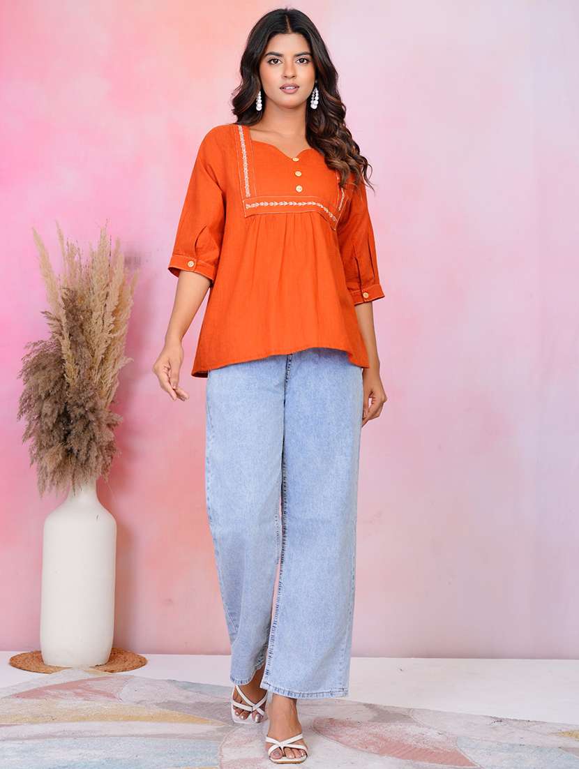 women solid three quarter sleeve a-line tunic - 22218593 -  Standard Image - 4