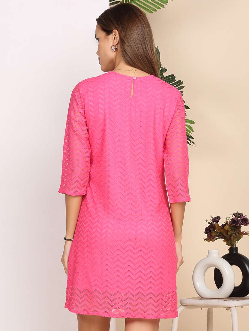 women solid three quarter sleeve lace a-line dress - 22218761 -  Standard Image - 4