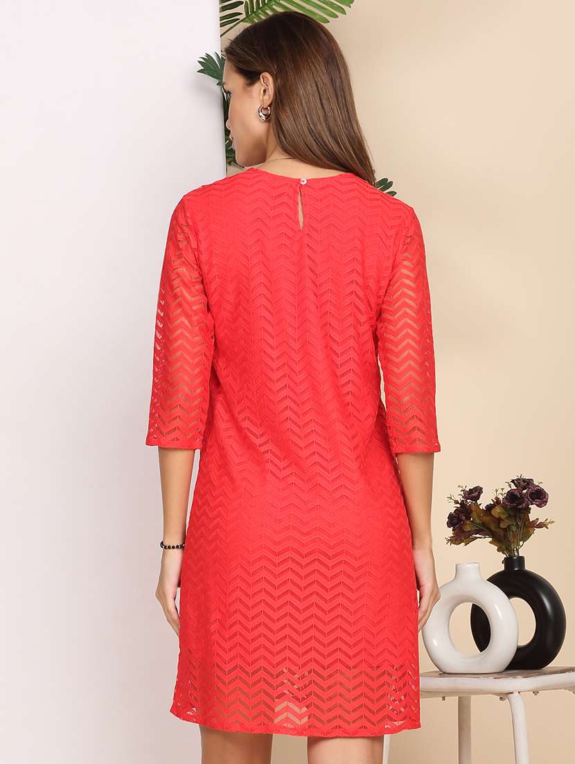 women solid three quarter sleeve lace a-line dress - 22218762 -  Standard Image - 4