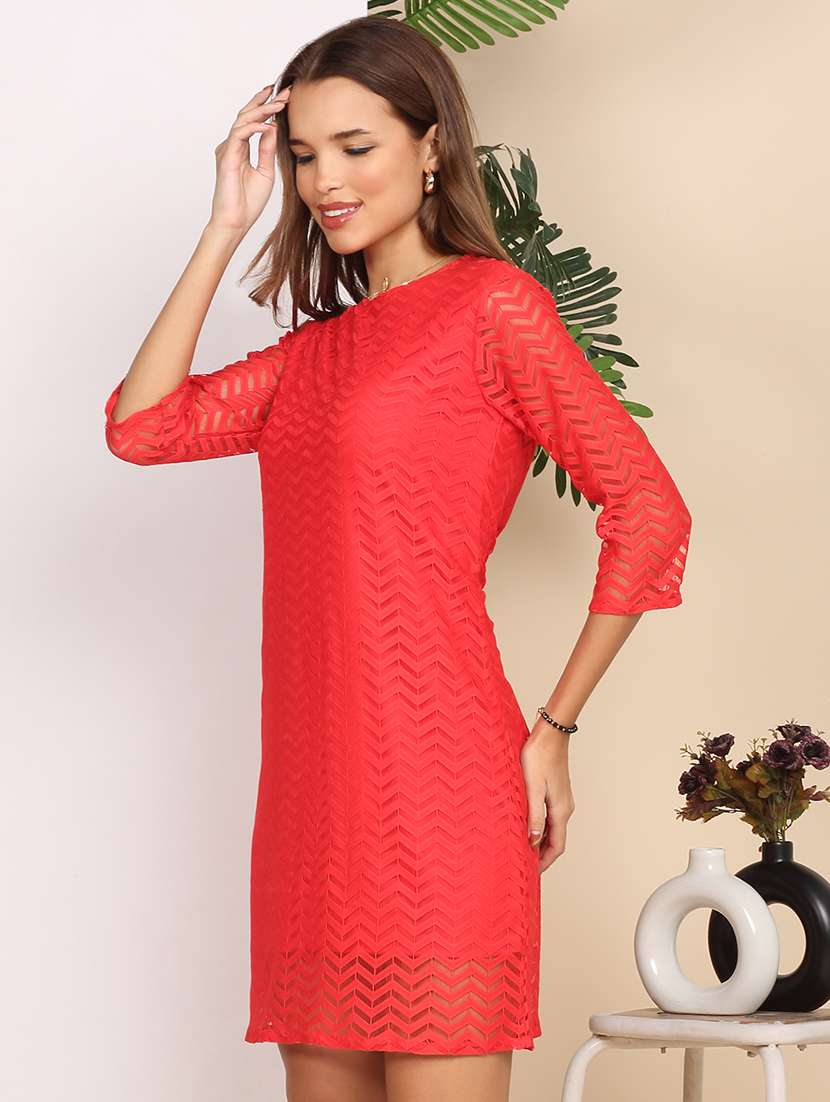 women solid three quarter sleeve lace a-line dress - 22218762 -  Standard Image - 6