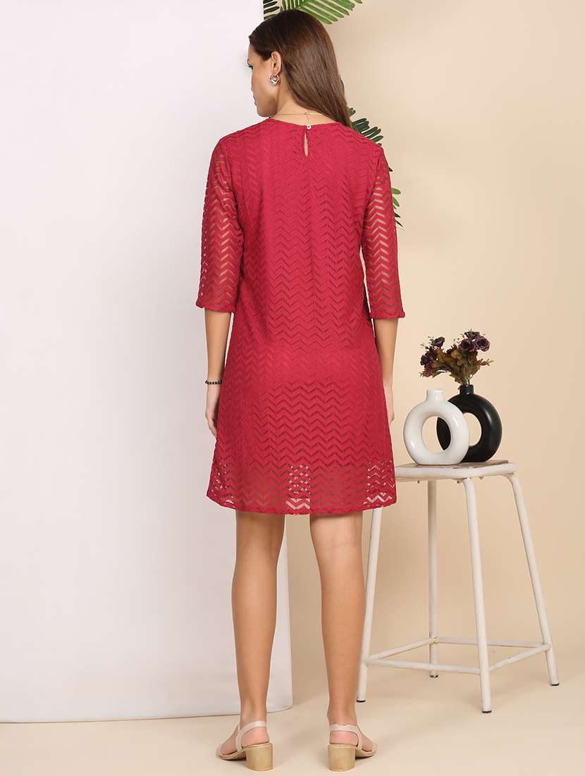 women solid three quarter sleeve lace a-line dress - 22218763 -  Standard Image - 4