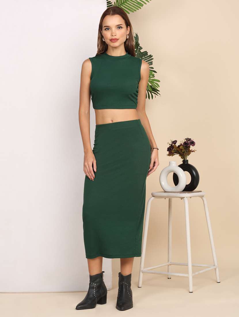 women solid sleeveless top and skirt co-ord set - 22218767 -  Standard Image - 1