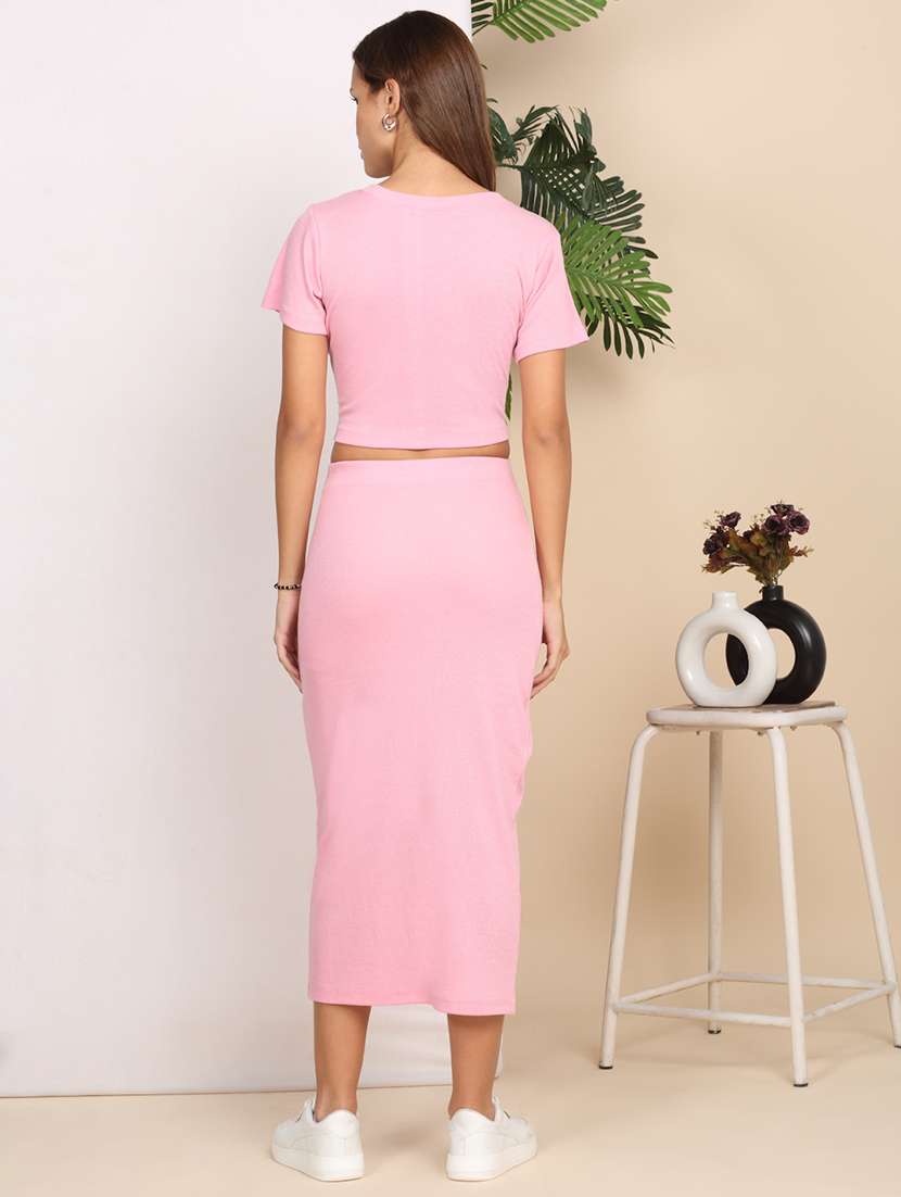 women solid top and skirt co-ord set - 22218771 -  Standard Image - 4