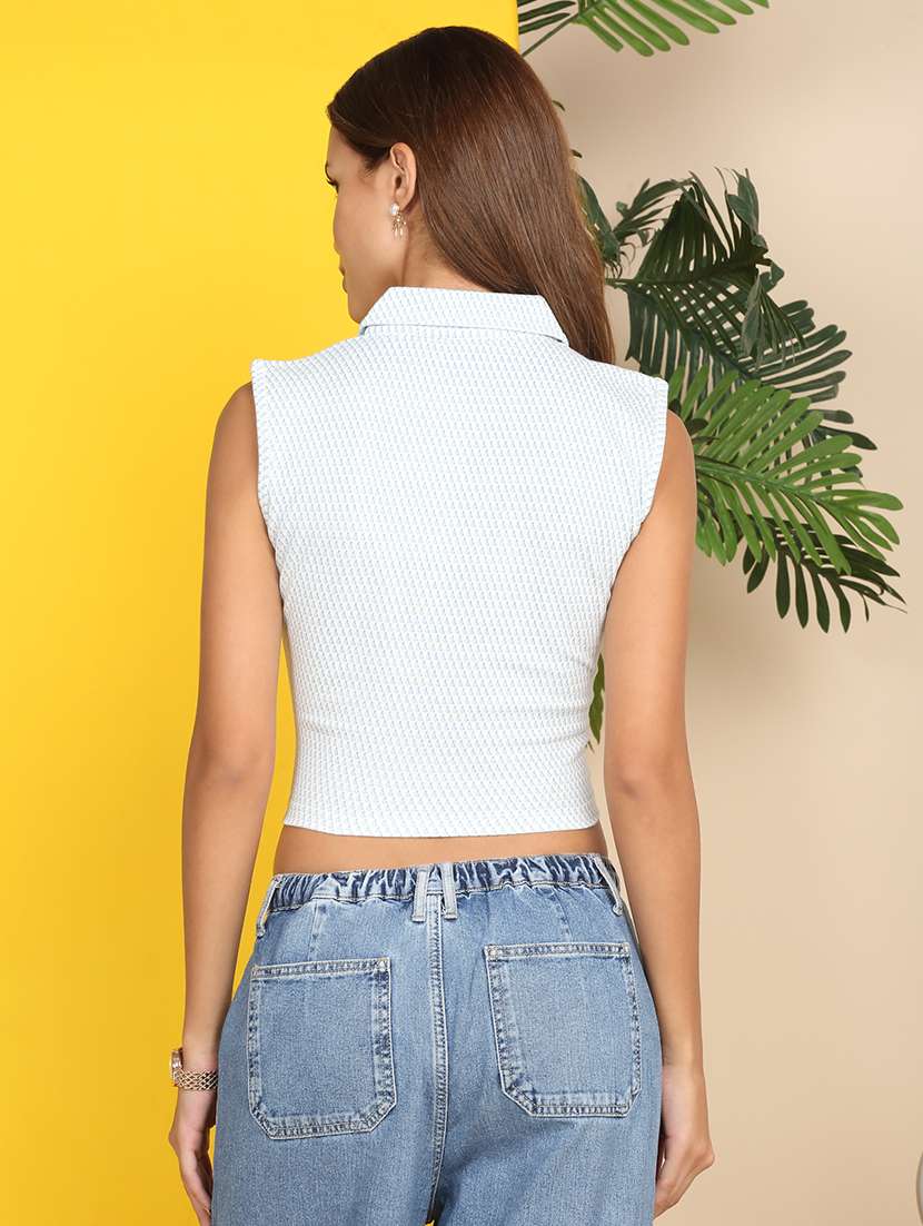 women printed sleeveless collared crop top - 22218774 -  Standard Image - 4