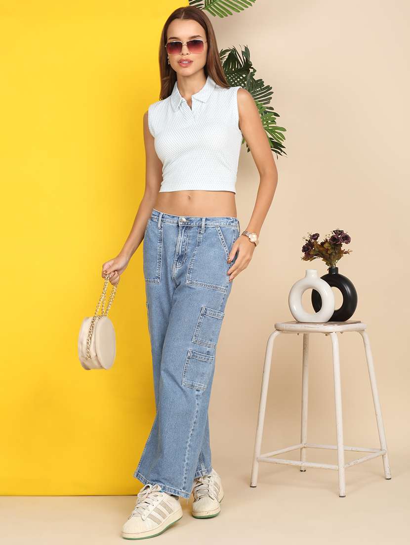 women printed sleeveless collared crop top - 22218774 -  Standard Image - 6