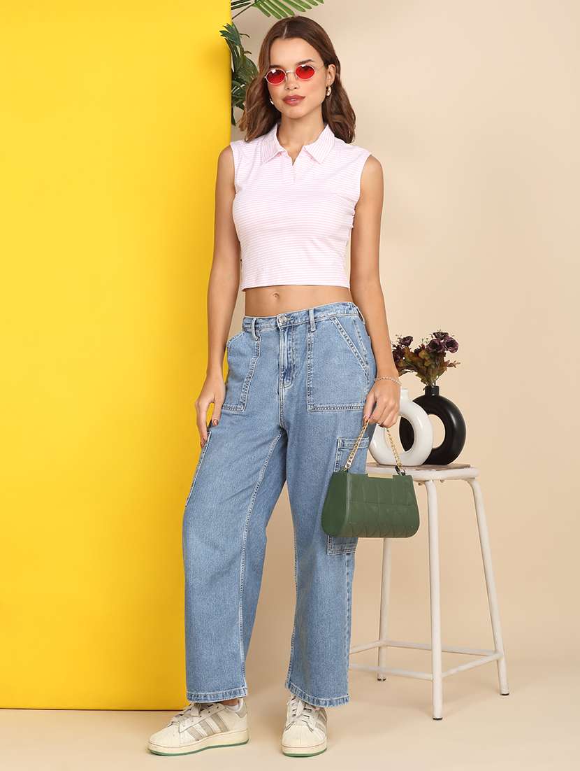 women printed sleeveless polo crop t-shirt - 22218778 -  Standard Image - 6