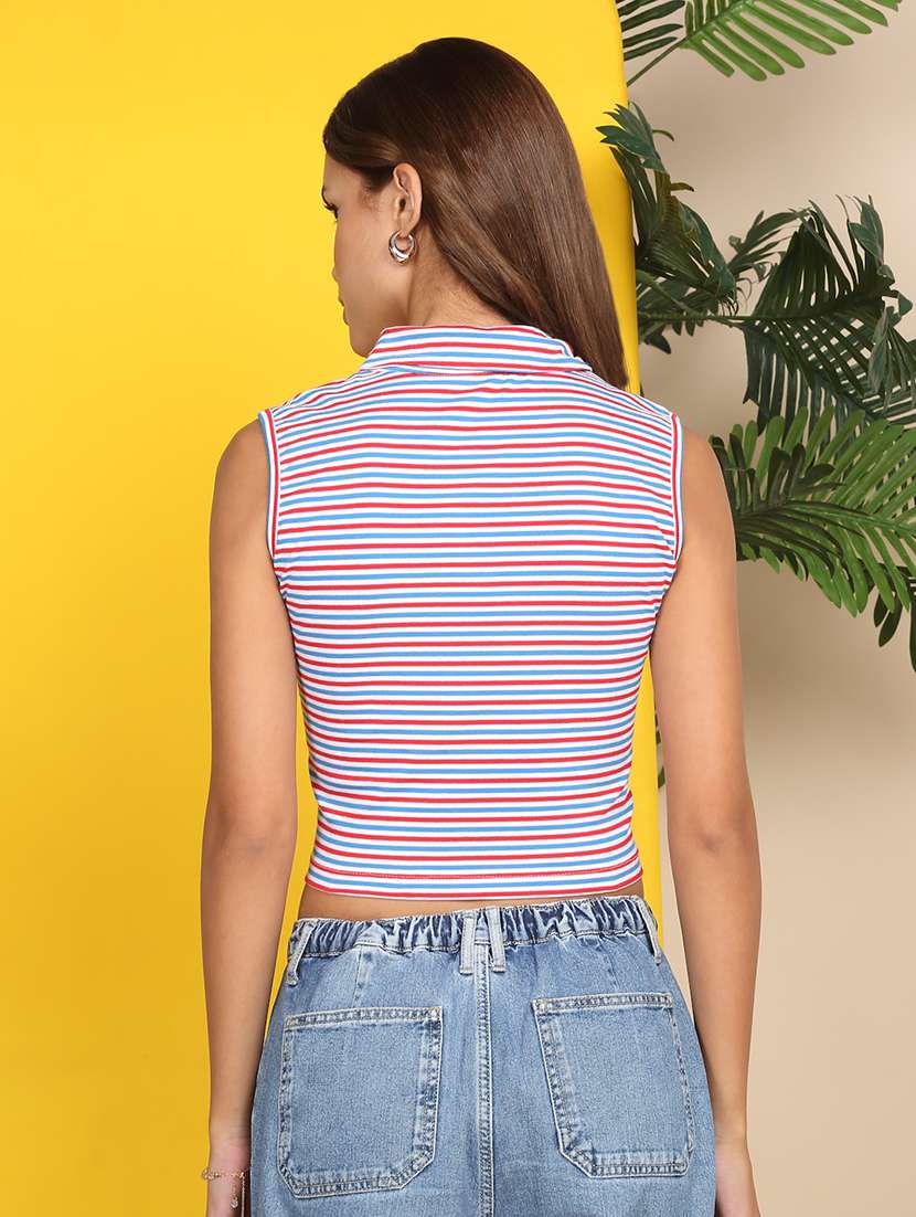 women printed sleeveless polo crop t-shirt - 22218779 -  Standard Image - 4