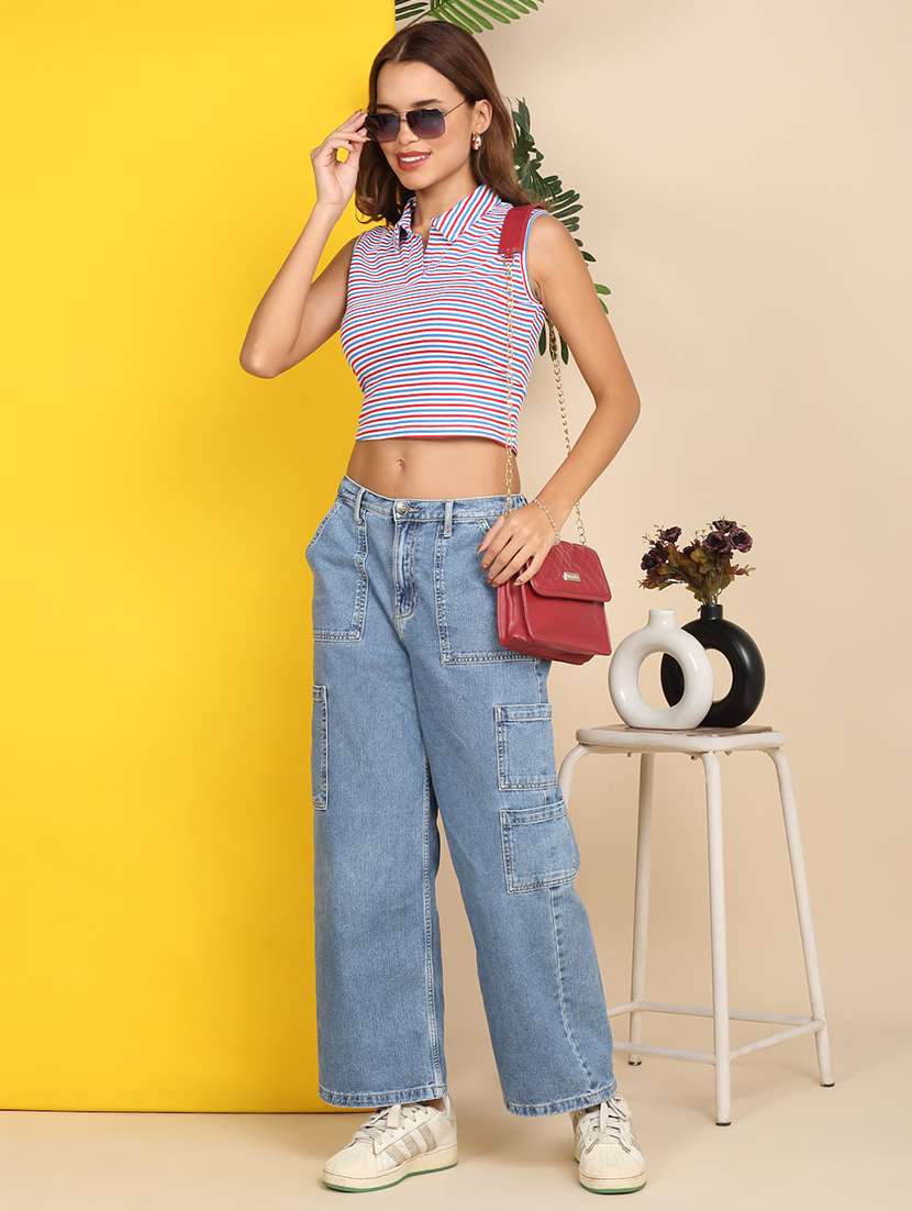 women printed sleeveless polo crop t-shirt - 22218779 -  Standard Image - 6