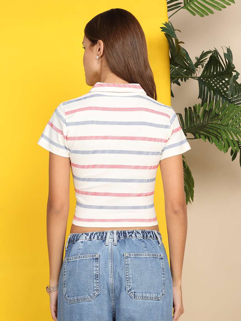 women printed short sleeve polo crop t-shirt - 22218783 -  Standard Image - 4