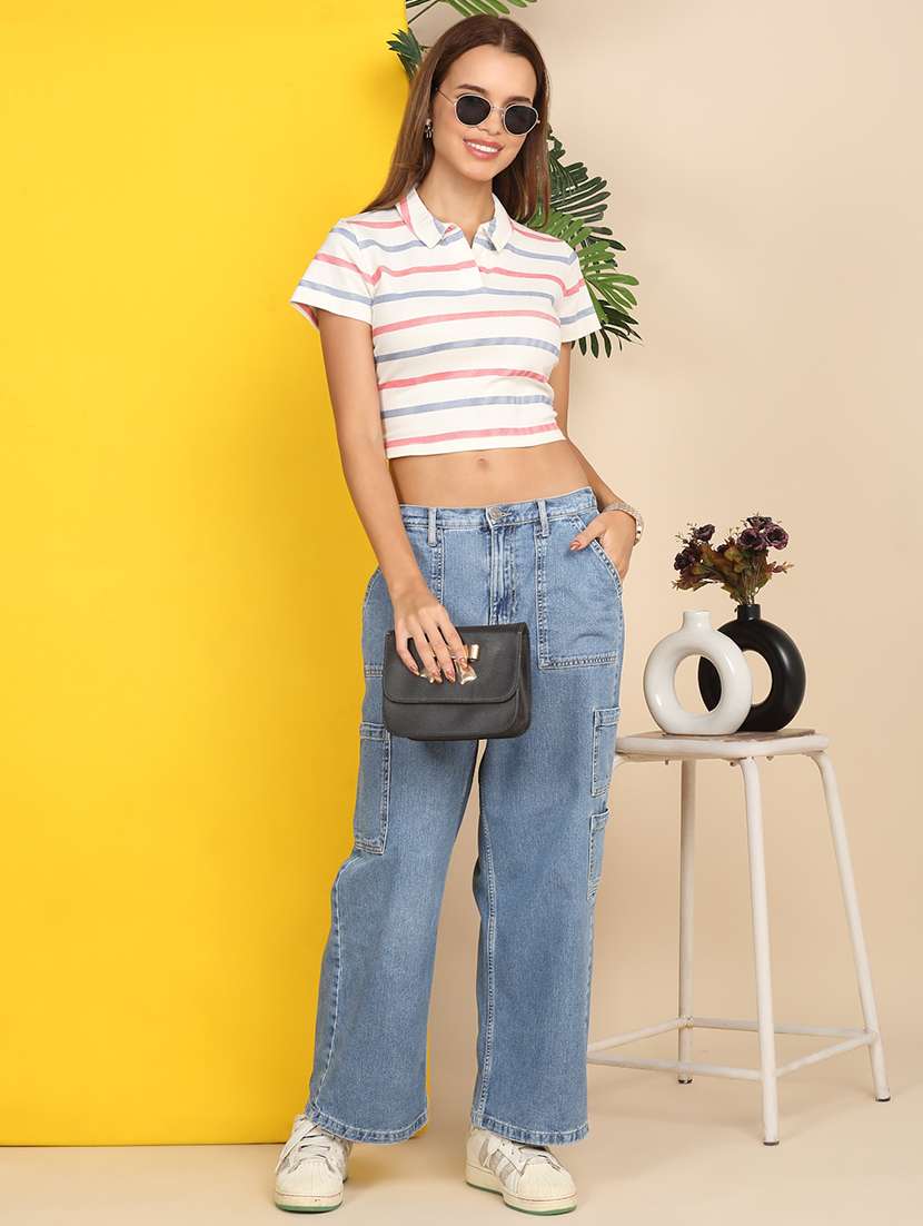 women printed short sleeve polo crop t-shirt - 22218783 -  Standard Image - 6