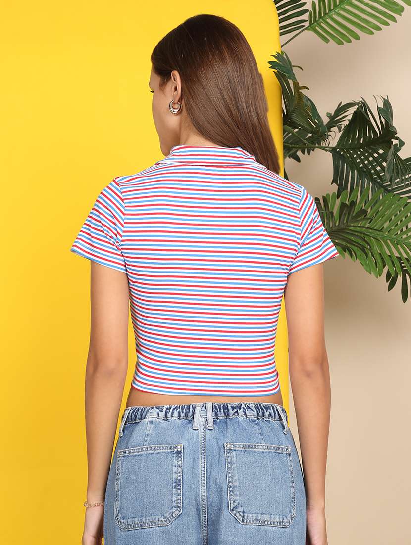 women printed short sleeve polo crop t-shirt - 22218785 -  Standard Image - 4