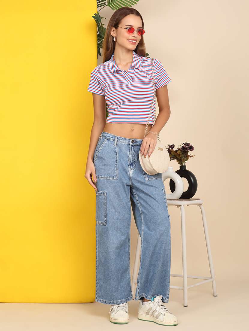 women printed short sleeve polo crop t-shirt - 22218785 -  Standard Image - 6