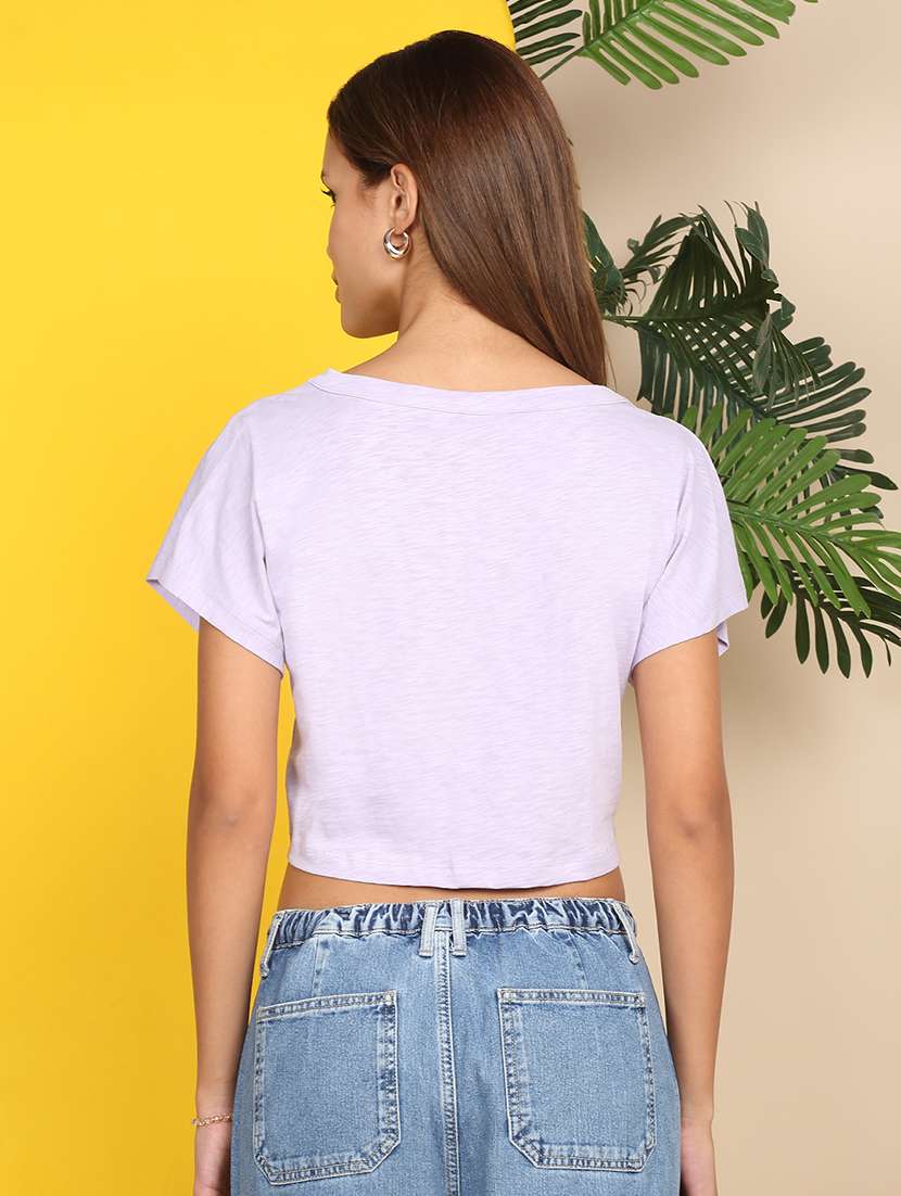 women solid short sleeve crop t-shirt - 22218788 -  Standard Image - 4